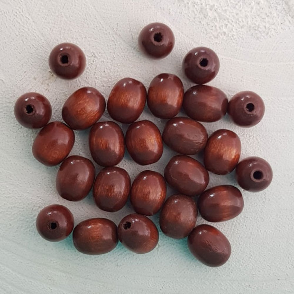 100 Contas de madeira Oval / Azeitona 13/10 mm Castanho