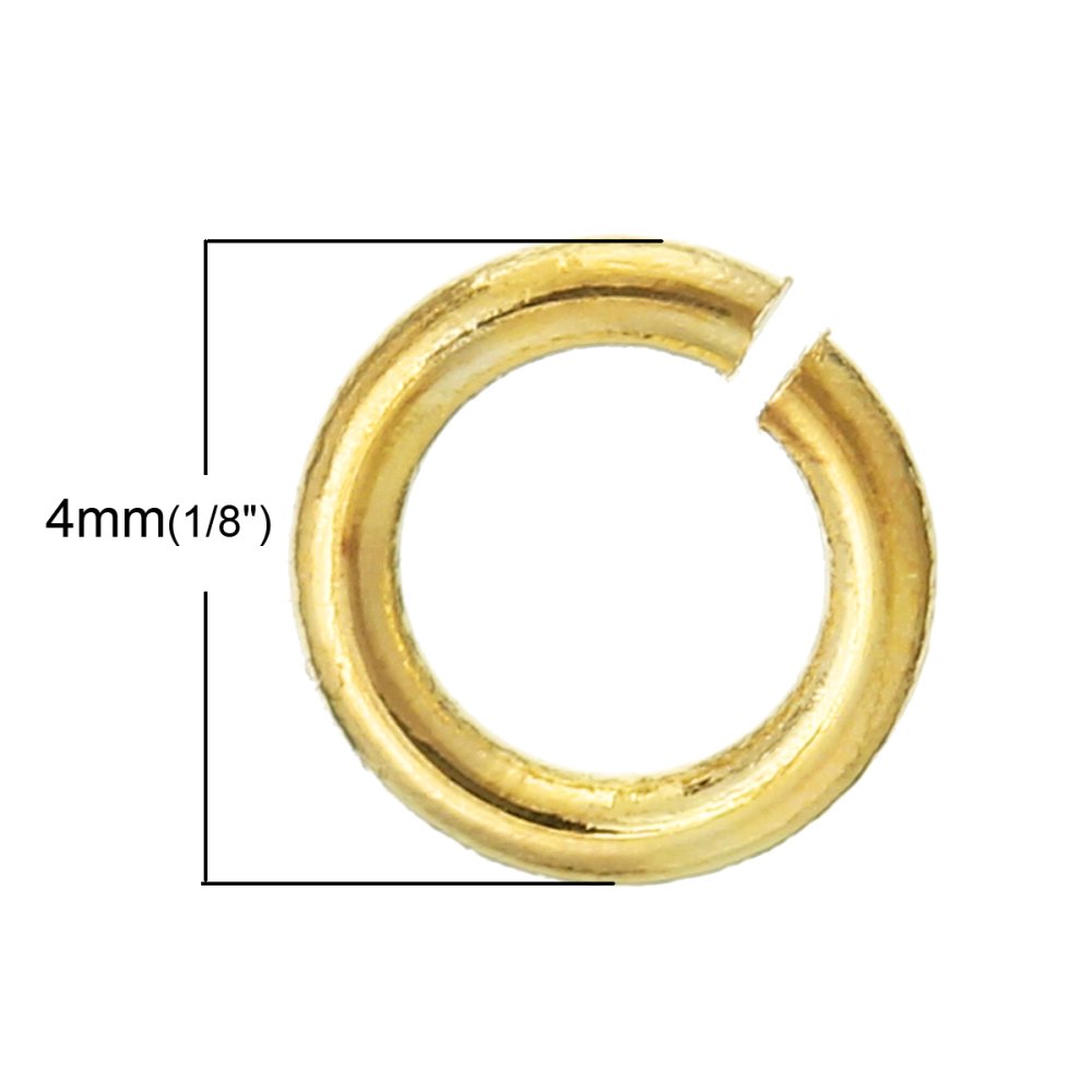10 anéis de junção abertos 04 mm banhados a ouro 18K N°01