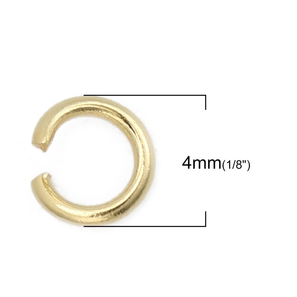 10 Anéis de junção abertos 04 mm Aço inoxidável banhado a ouro n.º 02