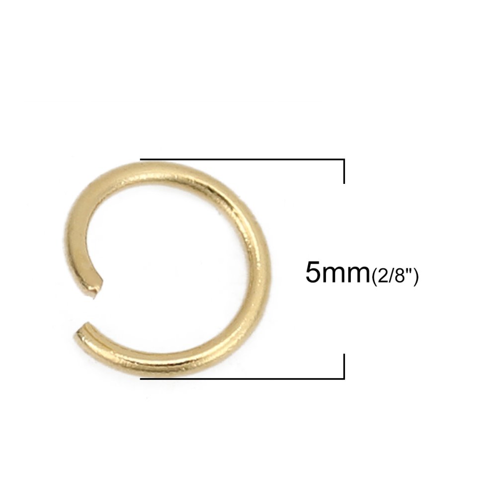 10 Anéis de junção abertos 05 mm Aço inoxidável banhado a ouro