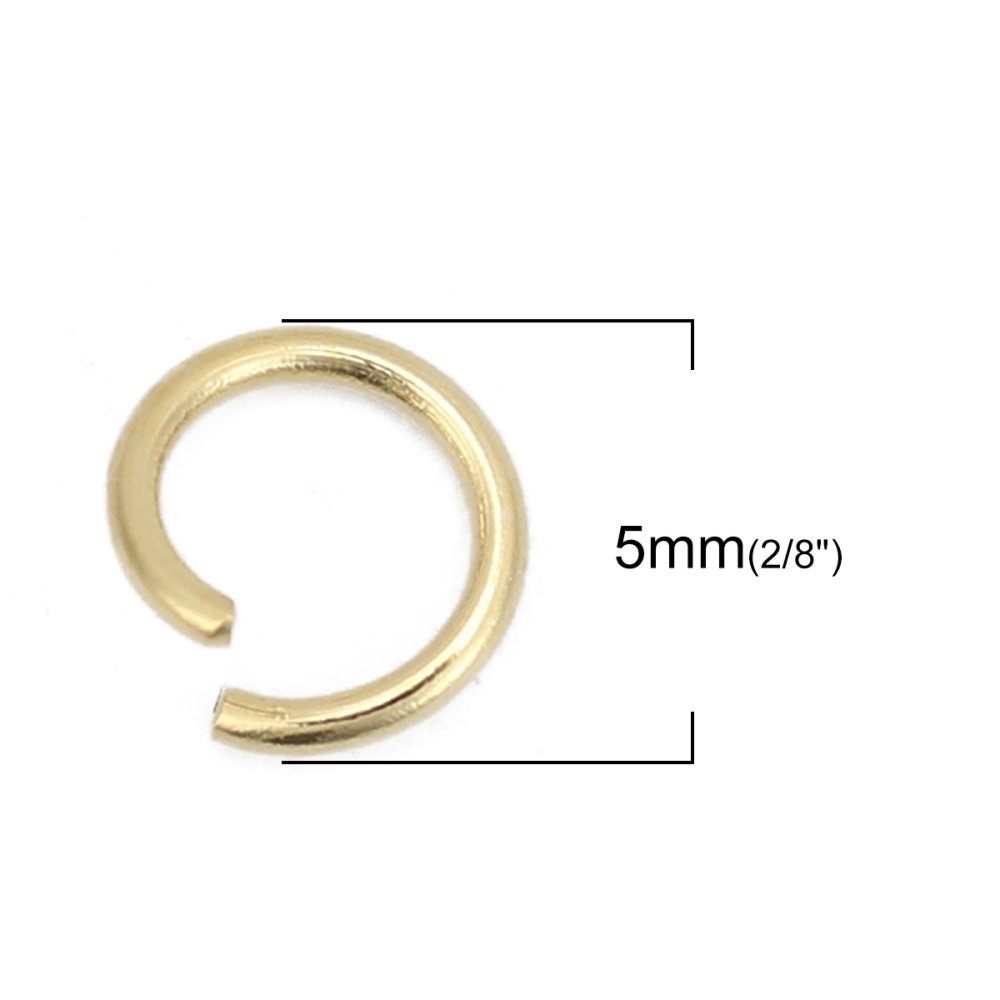 10 Anéis de junção abertos 05 mm Aço inoxidável banhado a ouro n.º 02