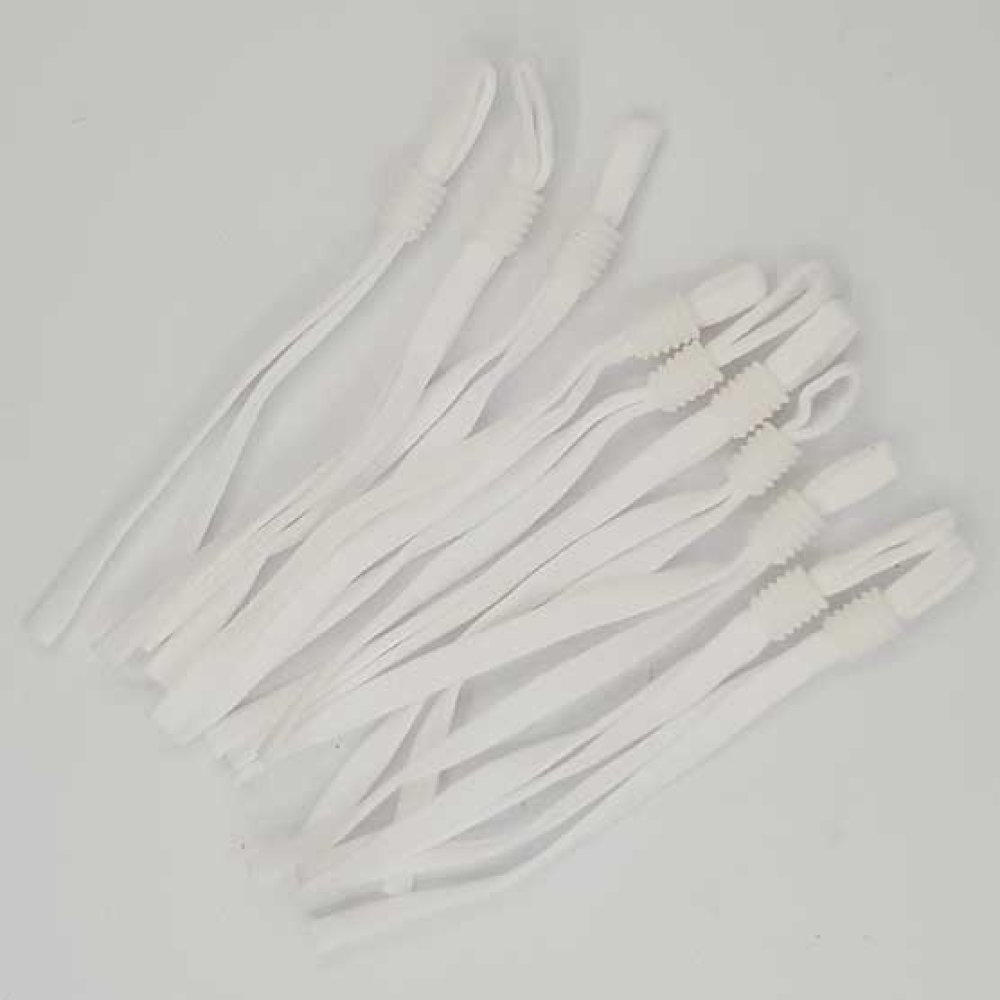 10 fitas de cordão elástico branco com fivela ajustável para fixação da máscara. N°02.