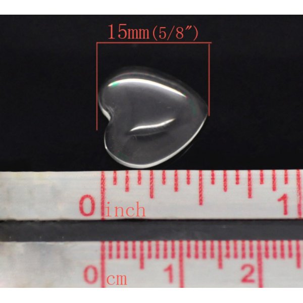 10 Caboch&otilde;es Cora&ccedil;&otilde;es 14 x 15 mm em vidro transparente rebarbado N&deg;22