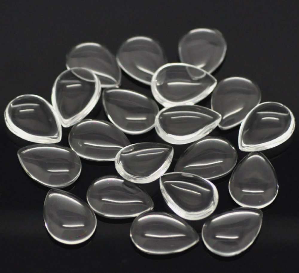 10 Cabochões Gotas 13 x 18 mm em lupa transparente N°24
