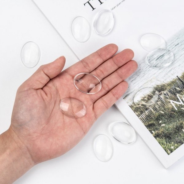 10 Caboch&otilde;es ovais de 25 x 35 mm em vidro transparente rebarbado N&deg;20