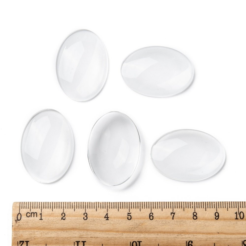10 Cabochões ovais de 25 x 35 mm em vidro transparente rebarbado N°20