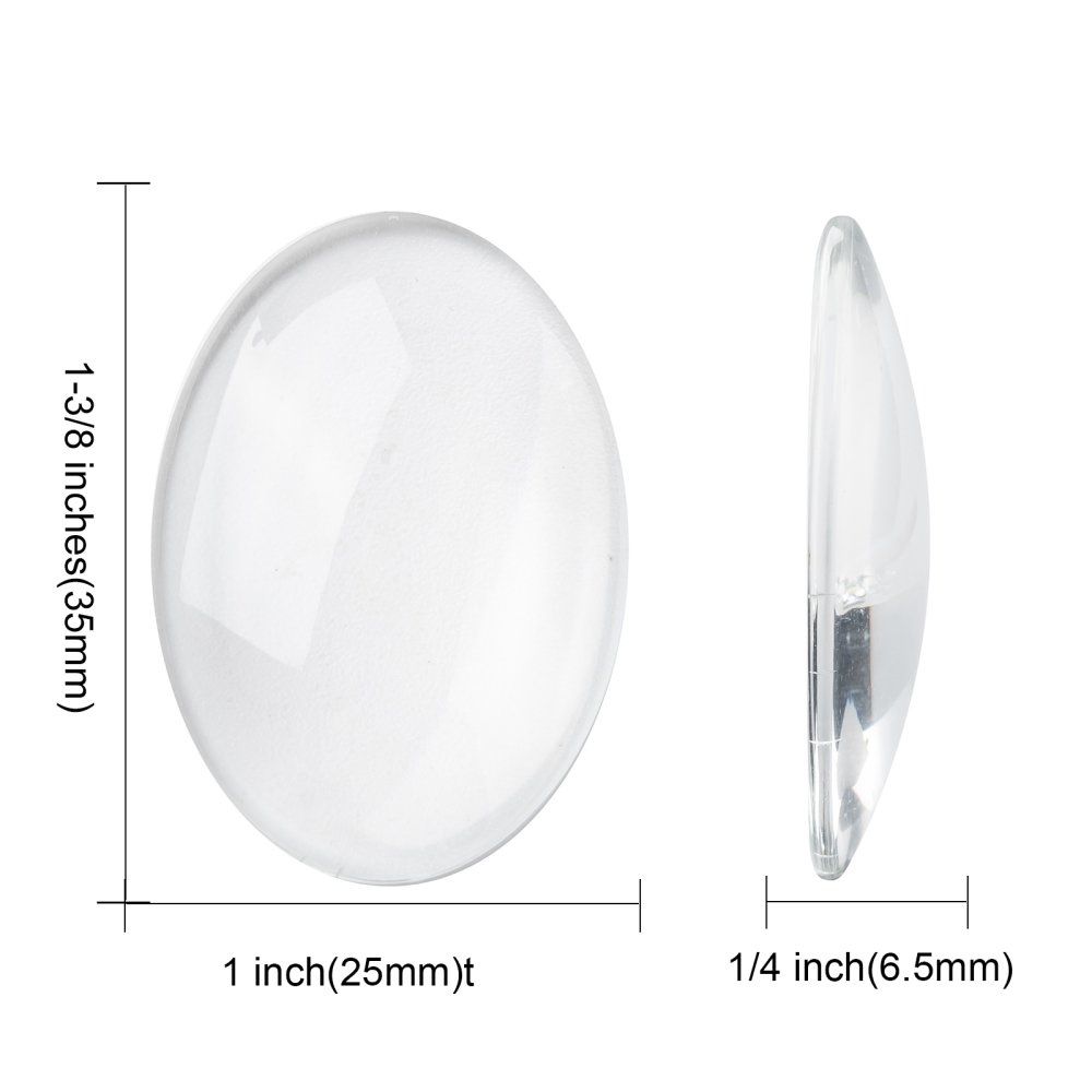 10 Cabochões ovais de 25 x 35 mm em vidro transparente rebarbado N°20