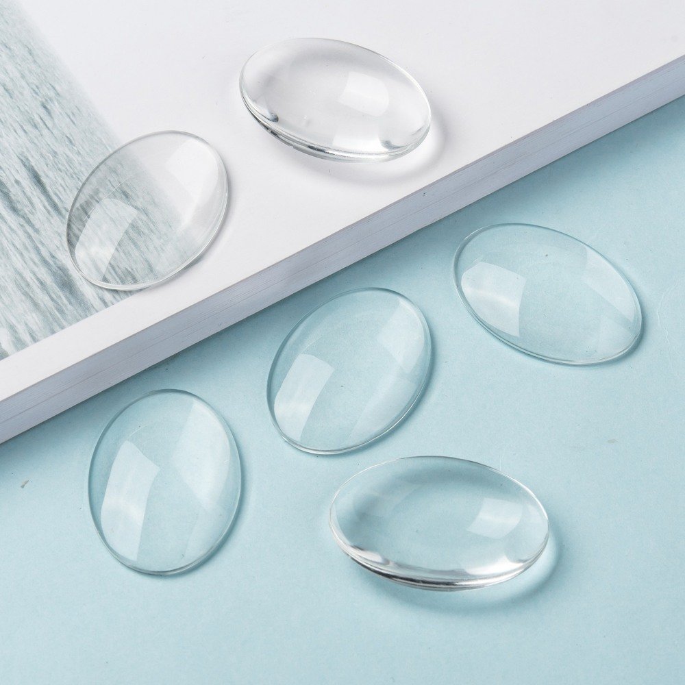 10 Cabochões ovais de 25 x 35 mm em vidro transparente rebarbado N°20