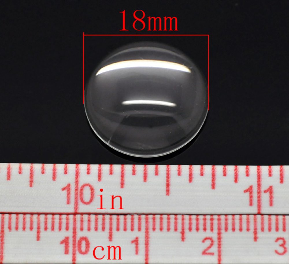 10 Cabochões redondos de 18 mm em vidro transparente rebarbado N°07