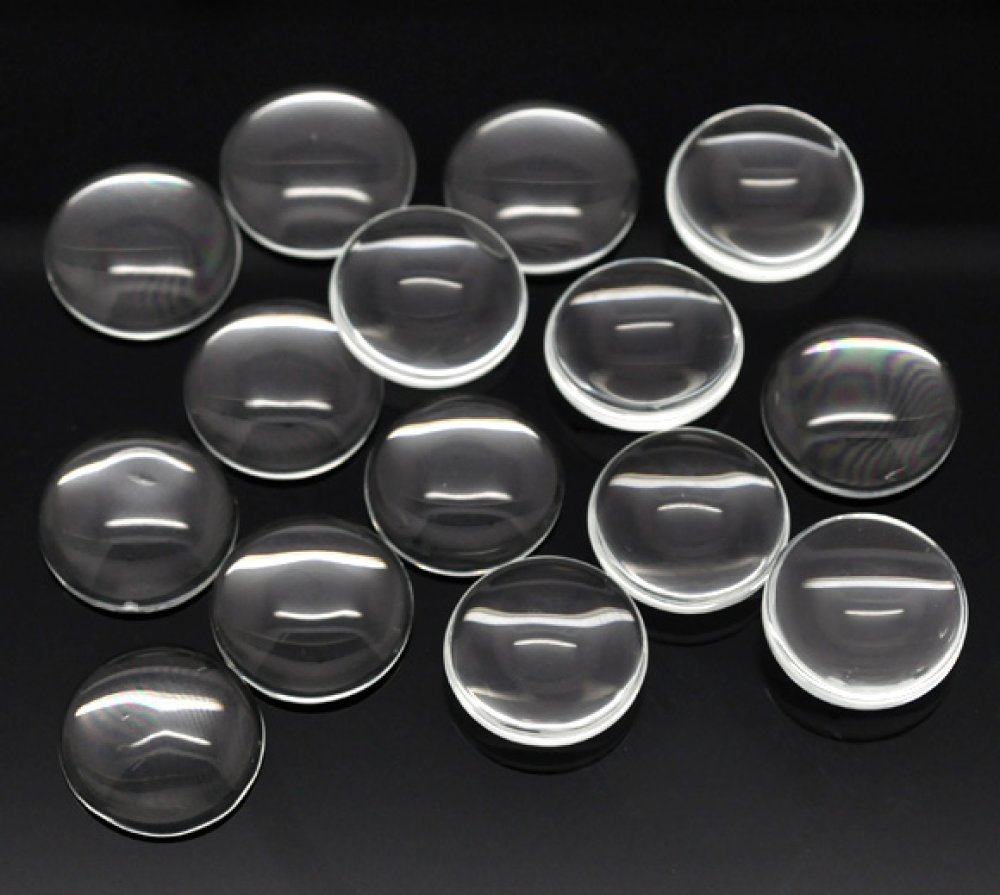 10 Cabochões redondos de 18 mm em vidro transparente rebarbado N°07