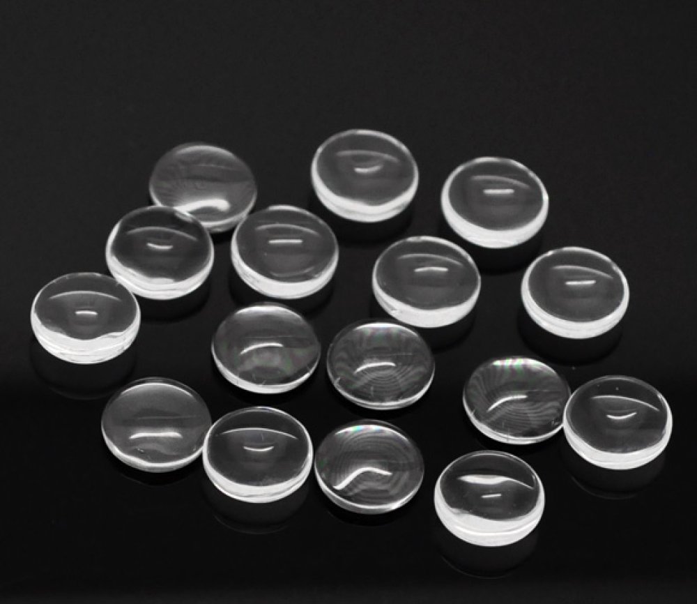 10 Cabochões redondos de 12 mm em vidro transparente com rebarba N°03