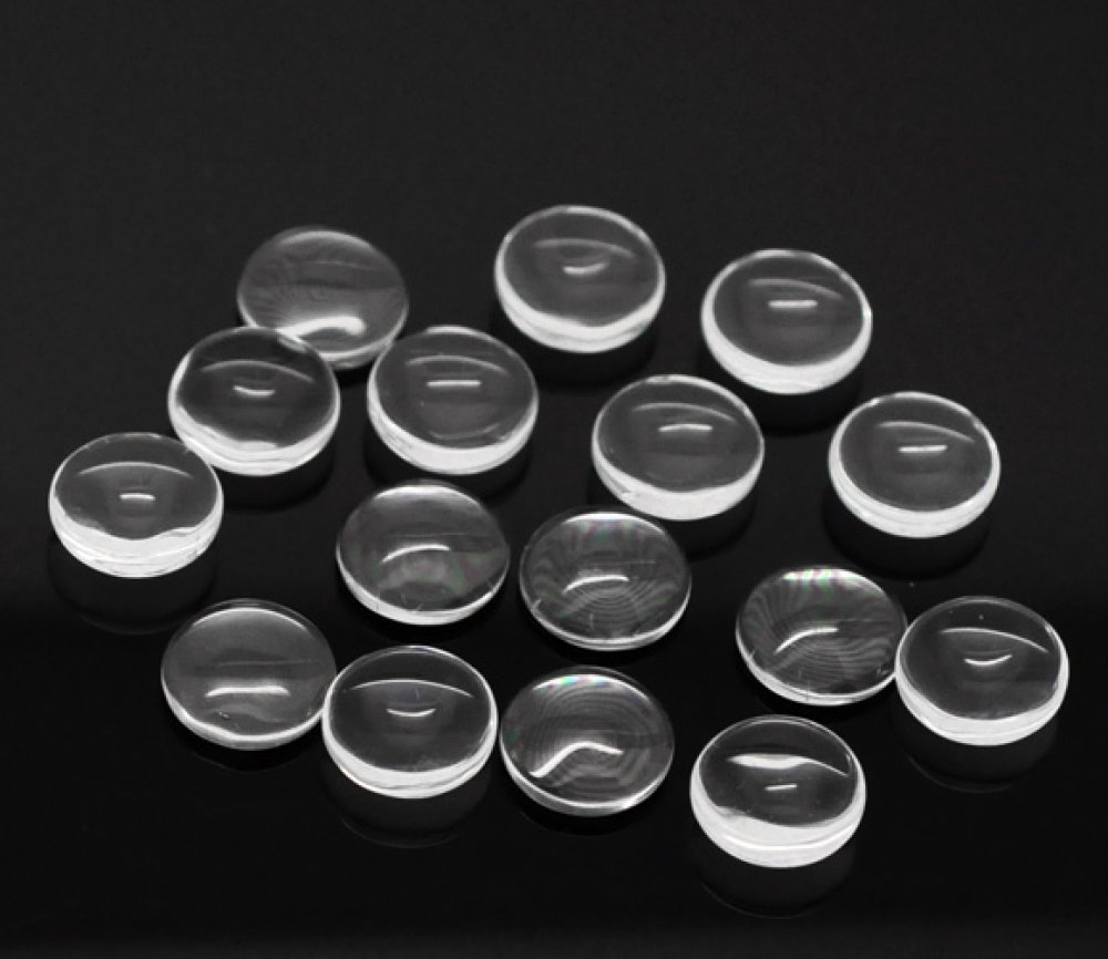 10 Cabochões redondos de 12 mm em vidro transparente com rebarba N°03