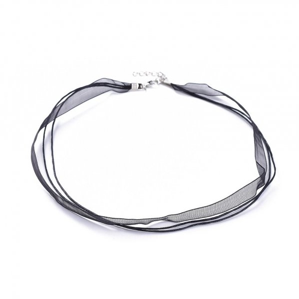 10 Colares de fita de organza e cord&atilde;o encerado preto