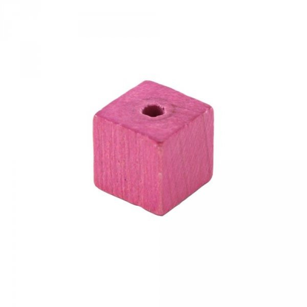 10 contas de madeira cubo / quadrado 10 mm cor-de-rosa brilhante
