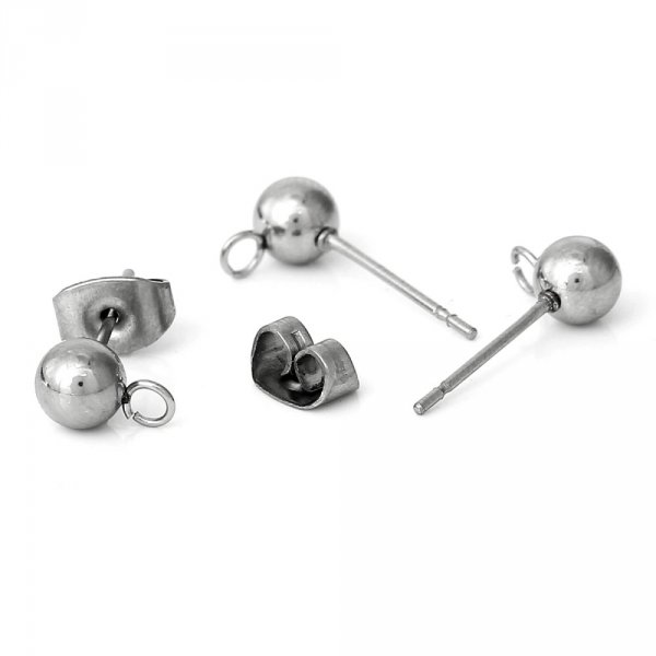 10 Supports Boucle d'oreille puce boule ronde 5 mm en acier inoxydable N&deg;03