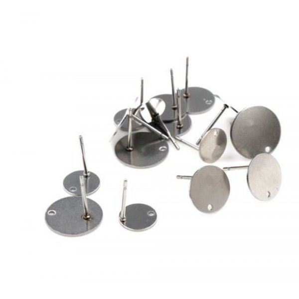 10 Supports Boucles d'oreilles puces ronde 8 mm en acier inoxydable