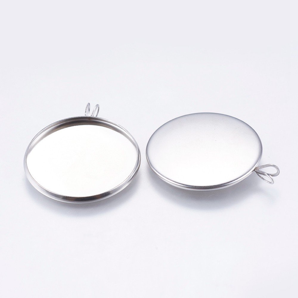 10 suportes para cabochões 25mm Prata Antiga, Aço Inoxidável