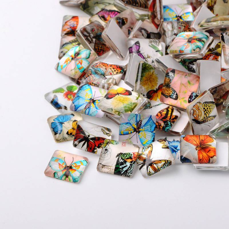 10 cabochões de vidro quadrados 25 mm sortidos Borboletas N001-25 