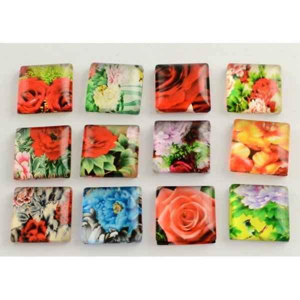 10 cabochões de vidro quadrados 20 mm sortidos Flores S-22-20-17