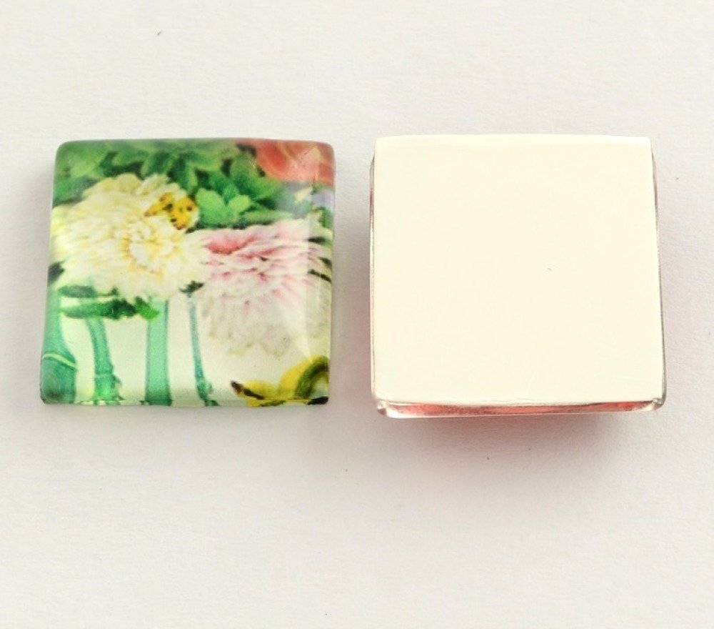 10 cabochões de vidro quadrados 20 mm sortidos Flores S-22-20-17