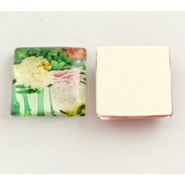 10 caboch&otilde;es de vidro quadrados 20 mm sortidos Flores S-22-20-17