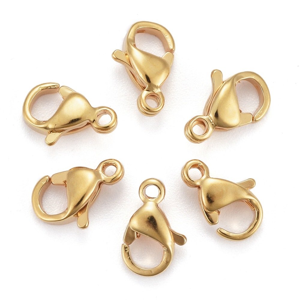 1 Fecho de aço inoxidável Fecho de lagosta banhado a ouro 24K 9 x 6 mm ouro