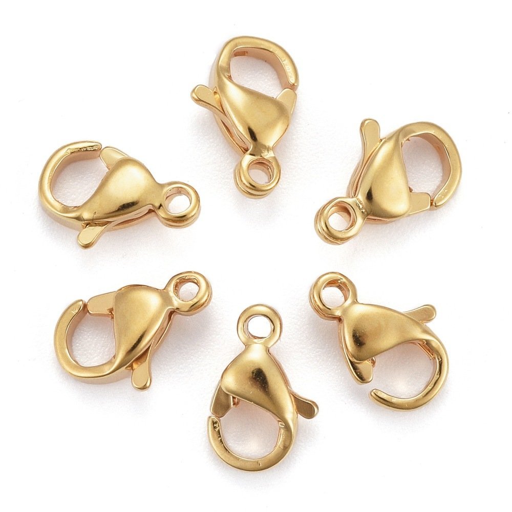 1 Fecho de aço inoxidável Fecho de lagosta banhado a ouro 24K 9 x 6 mm ouro