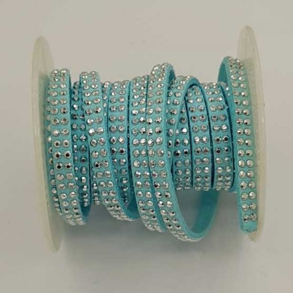 1 M Ruban su&eacute;dine ciel strass Argent double rang&eacute;e