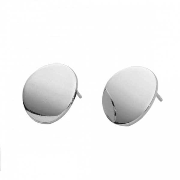1 par de brincos de 16 mm com chip redondo banhado a platina