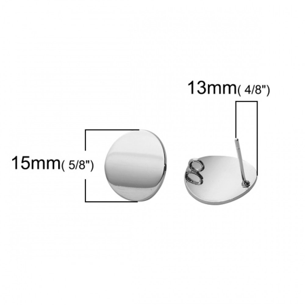 1 par de brincos de 16 mm com chip redondo banhado a platina