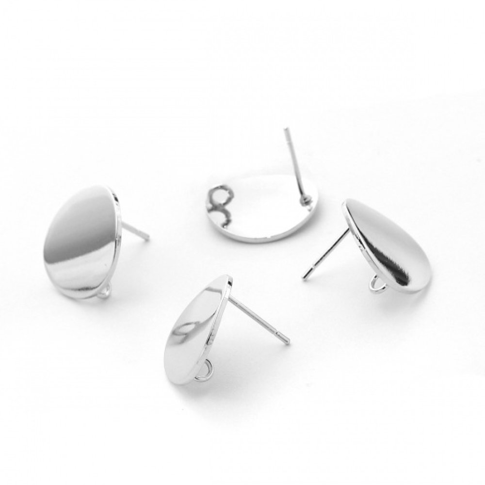 1 par de brincos de 16 mm com chip redondo banhado a platina