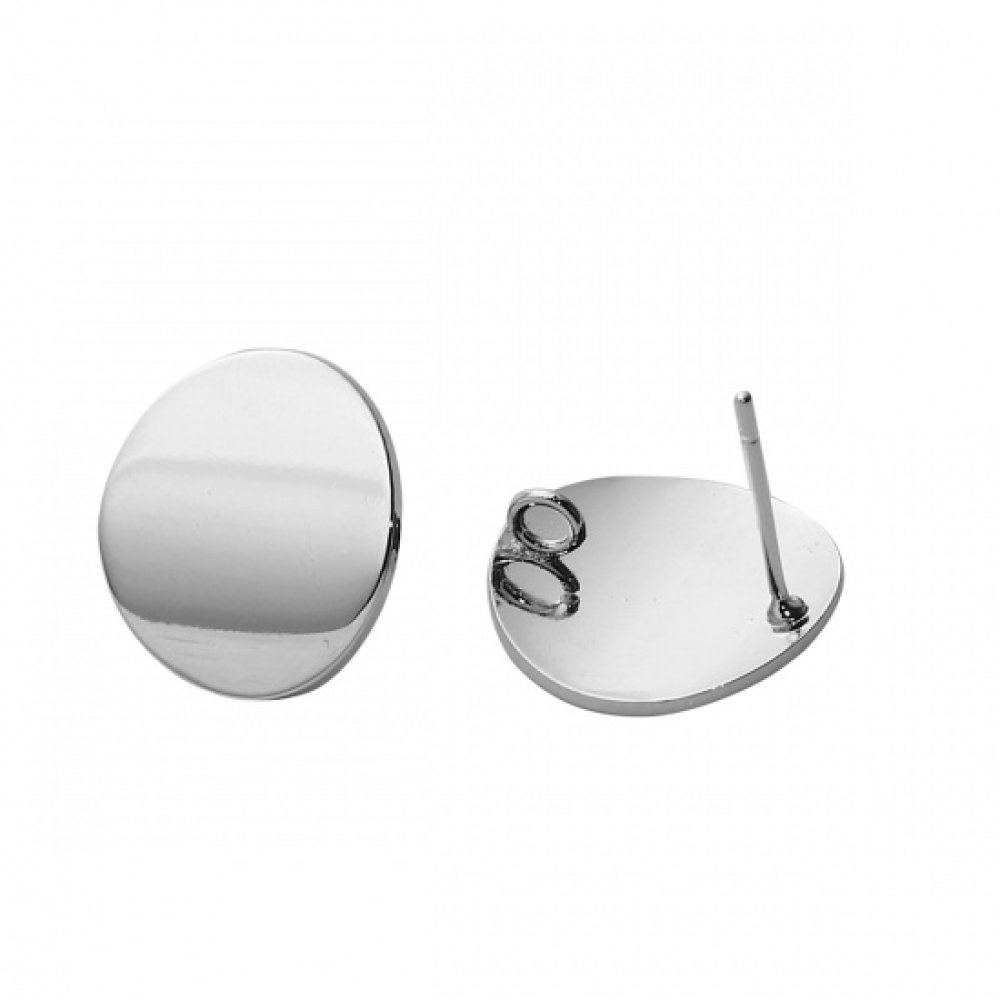 1 par de brincos de 16 mm com chip redondo banhado a platina