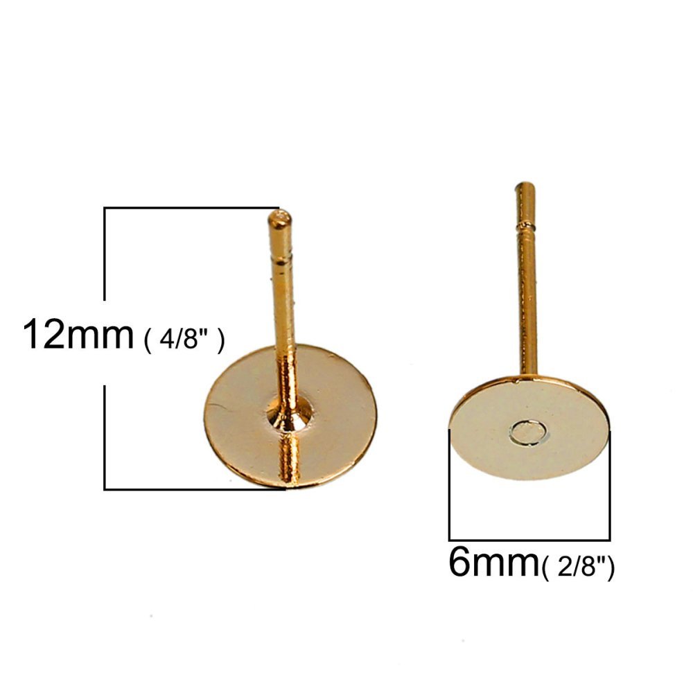 1 Par de brincos com chip redondo de 6 mm folheados a ouro 14K N°01
