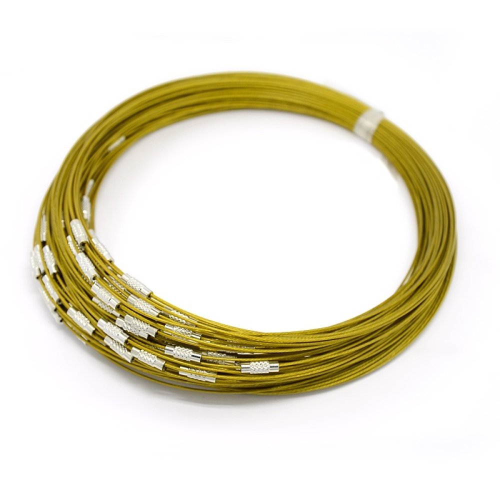 1 colar de fio rígido com cabo verde amarelo fecho de rosca N°01