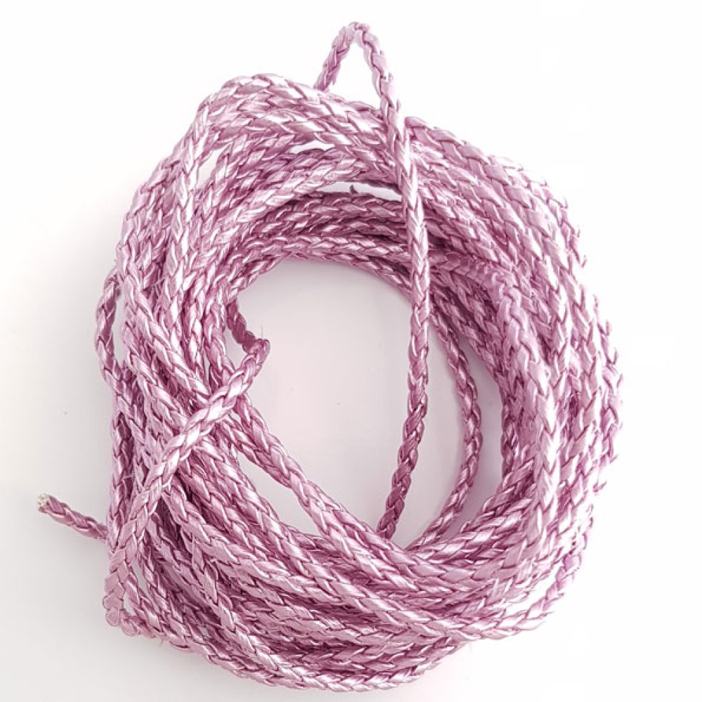 1 metro Cordão redondo entrançado de imitação de couro Mauve Prata 3 mm