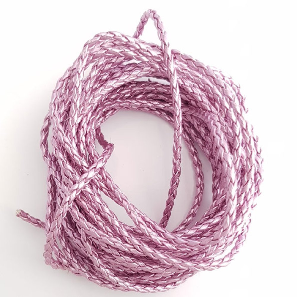 1 metro Cordão redondo entrançado de imitação de couro Mauve Prata 3 mm
