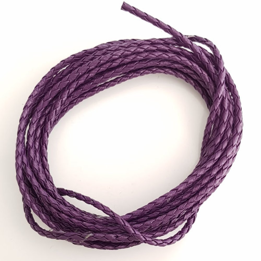 1 metro Cordão de couro sintético entrançado redondo Roxo 3 mm