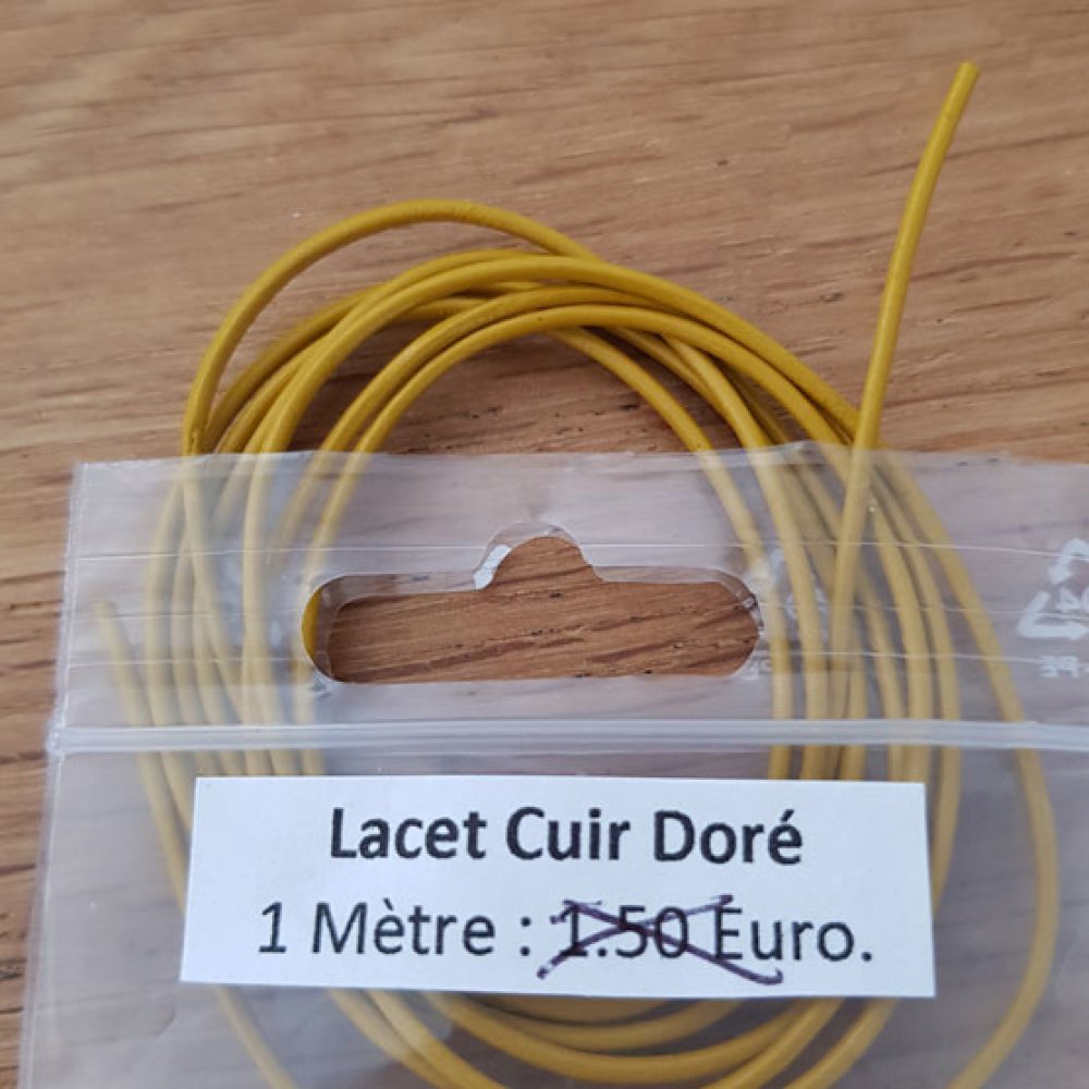 1 metro Cordão redondo de couro liso Ouro 1 mm