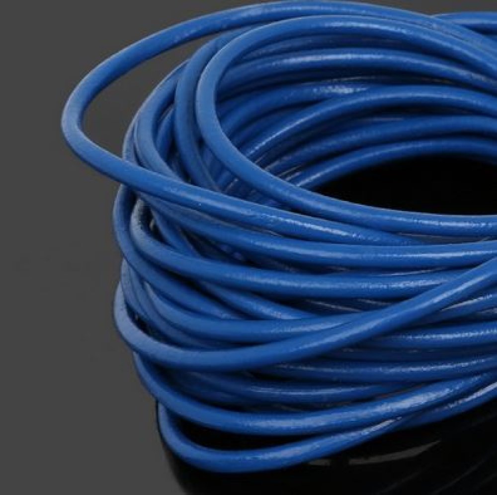 1 metro Cordão de couro liso redondo Azul 3 mm