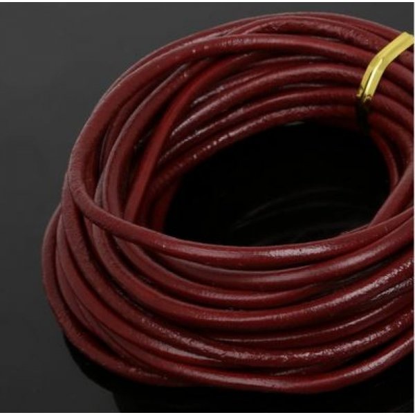1 metro Cord&atilde;o redondo de couro liso Bordeaux 3 mm