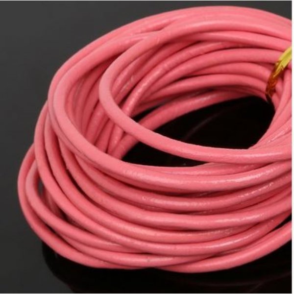 1 metro de cord&atilde;o de couro liso redondo Rosa 3 mm