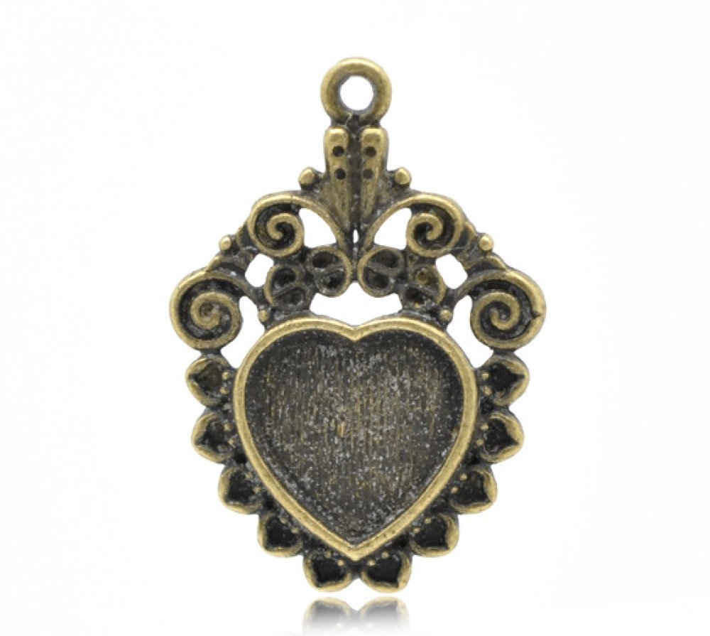 1 suporte para cabochão Coração N°04 Bronze