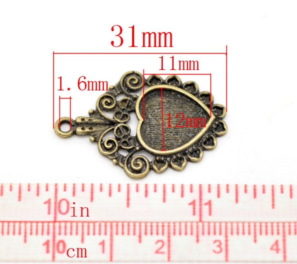 1 suporte para cabochão Coração N°04 Bronze