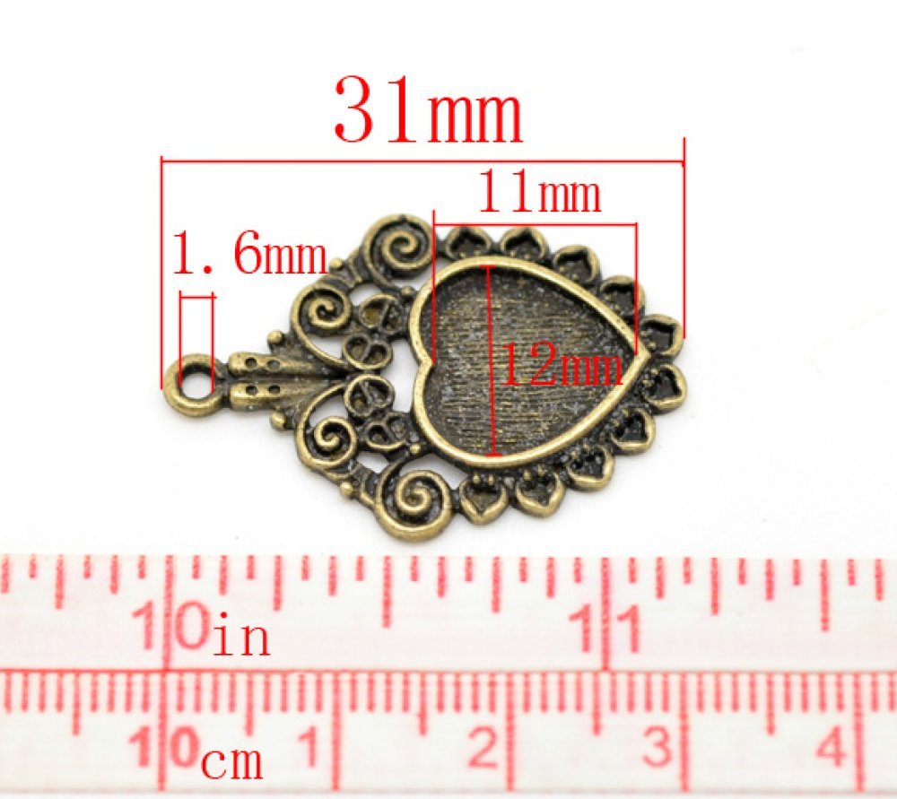 1 suporte para cabochão Coração N°04 Bronze