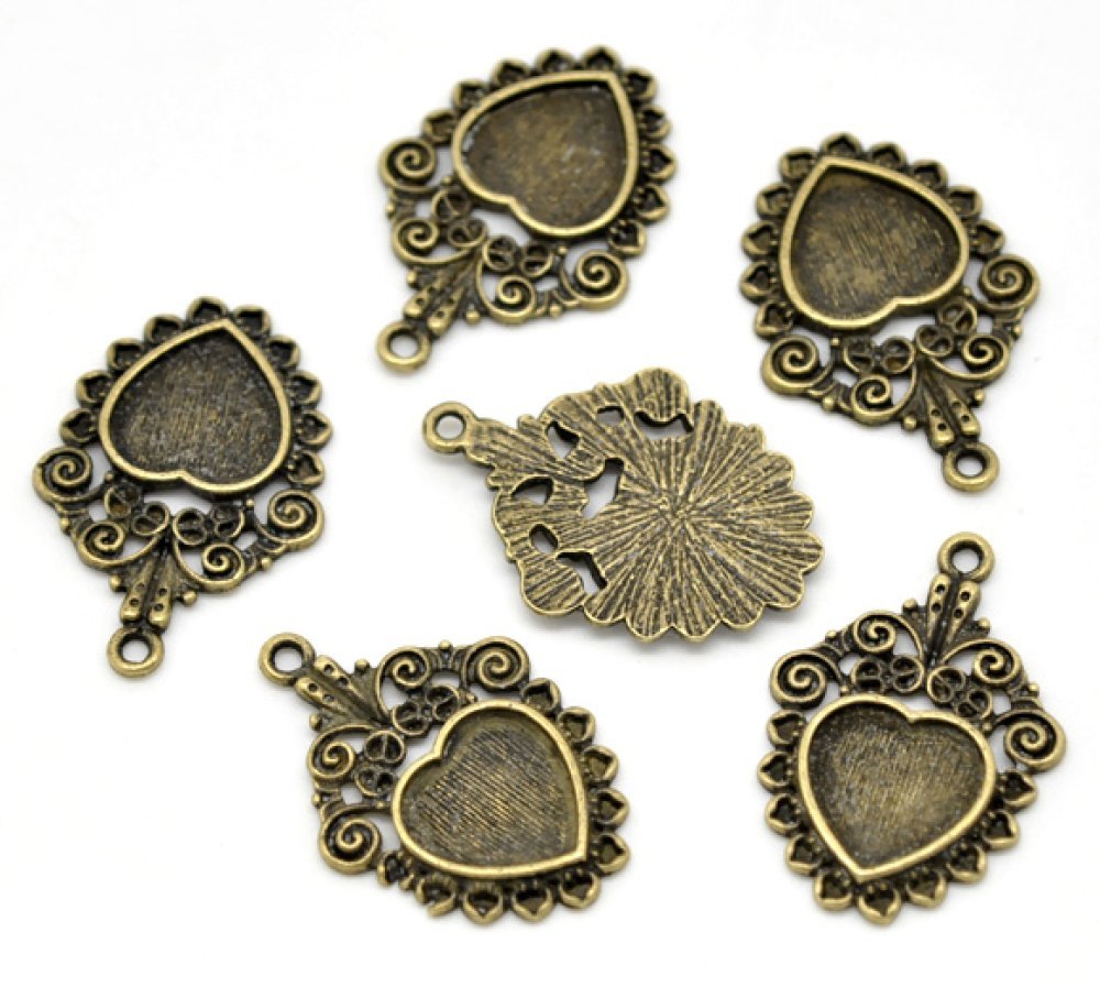 1 suporte para cabochão Coração N°04 Bronze