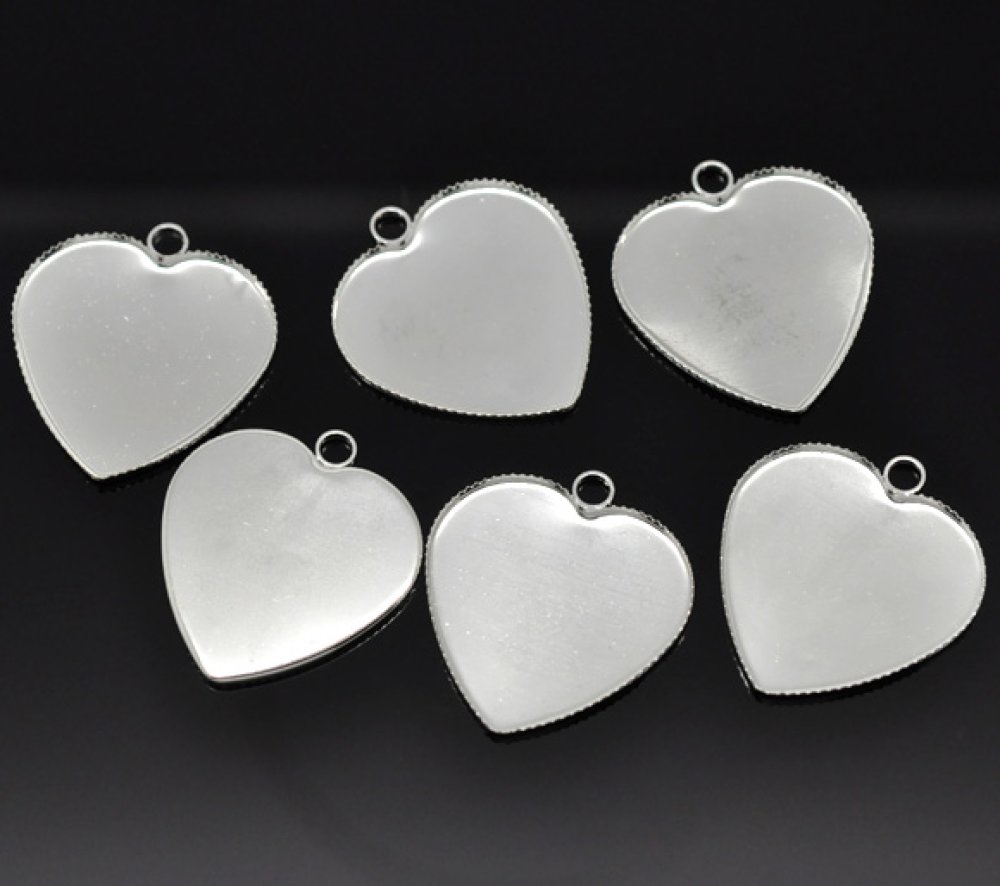 1 suporte para cabochão Coração N°05 Prata