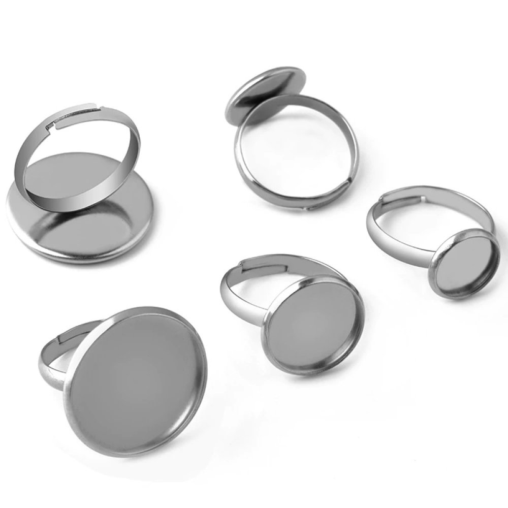 1 anel porta-cabochão 14 mm Prata N°04