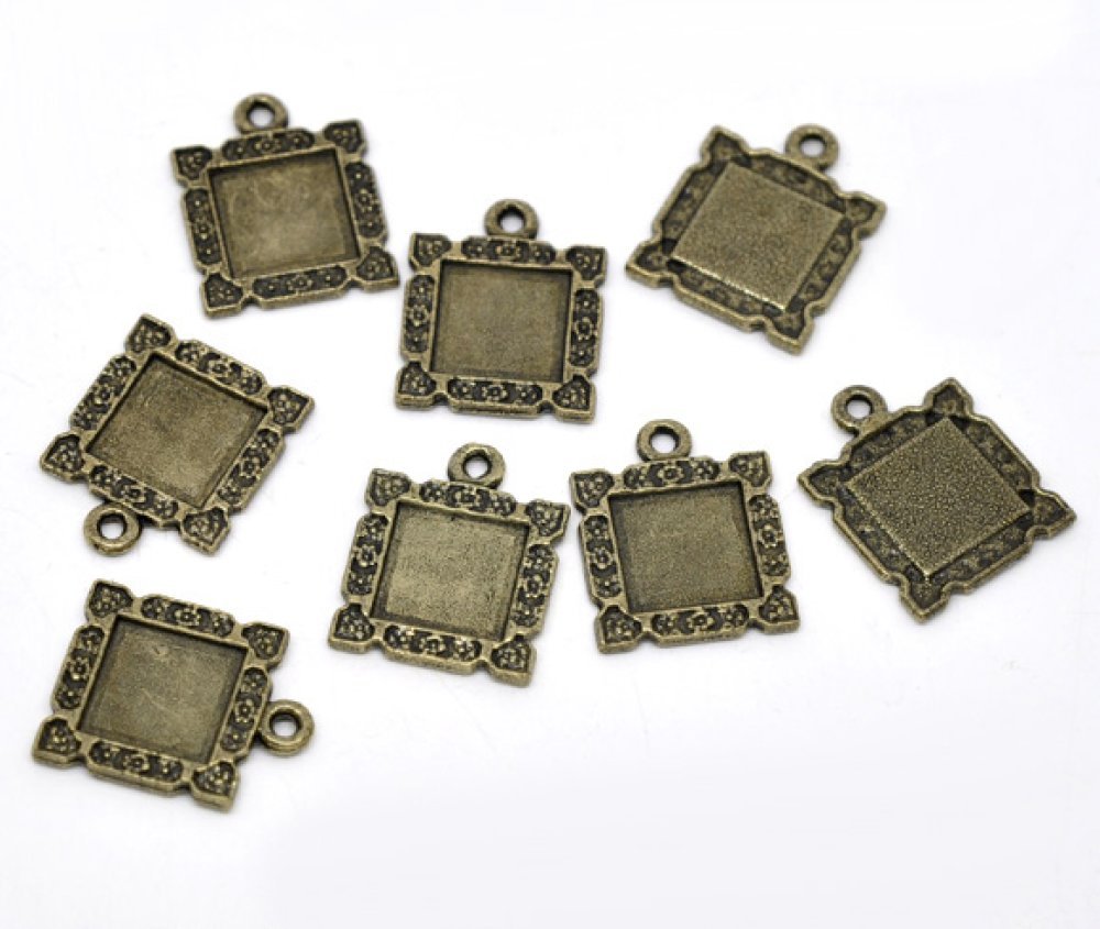 1 suporte para cabochão quadrado N°01 Bronze