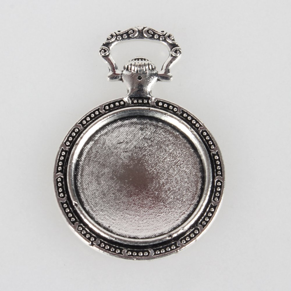 1 suporte de cabochão 20mm relógio de bolso em prata, pendente de cabochão 74AS