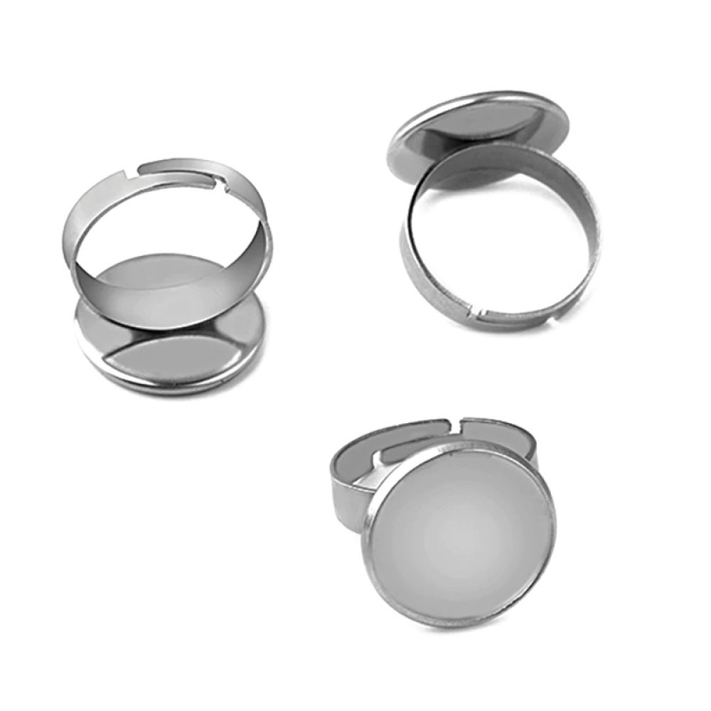 1 suporte para cabochão redondo com anel de 10 mm Prata N°04